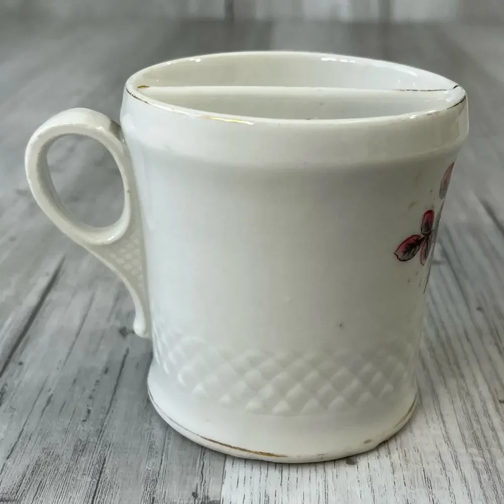 Vintage Textured White Multicolor Floral Accent Gold Trim Shaving Mug Cup Decor